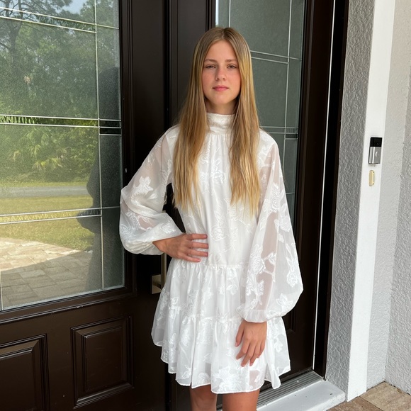 Belle Badgley Mischka Mock Neck Puff Sleeve Ansley Floral Print Tiered Dress NWT - Picture 10 of 10